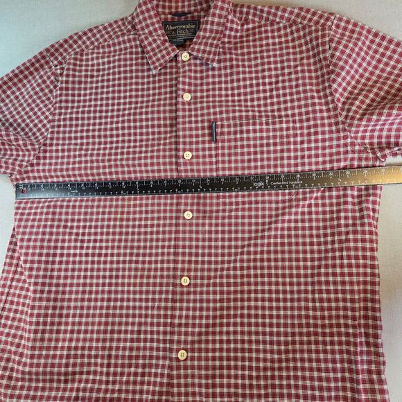 Abercrombie & Fitch Red Plaid Button Up Shirt L Short Sleeve Cotton - Picture 7 of 9